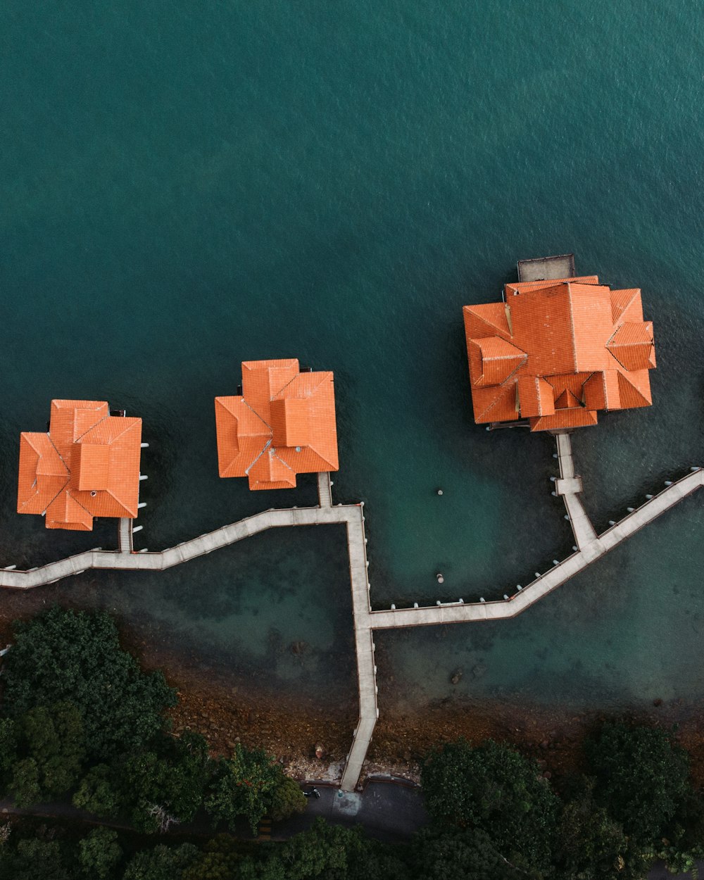 top-view photography of cottages in beach