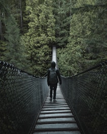 person walking on hanging bridge during daytime