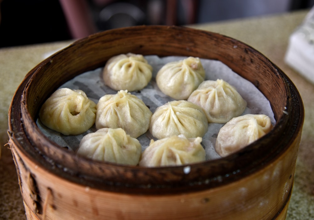 steam buns on brown container