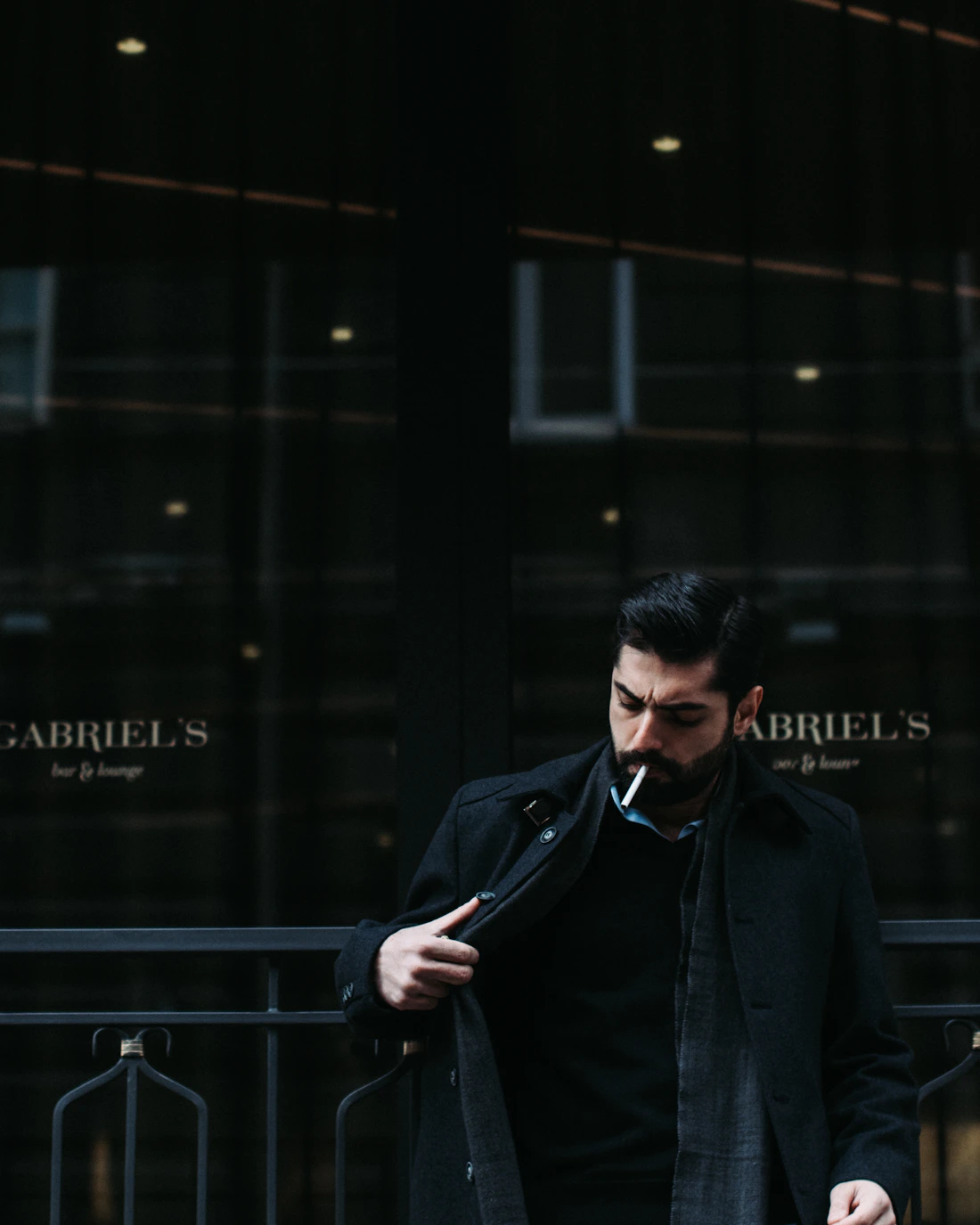 Model wearing a custom black jacket
