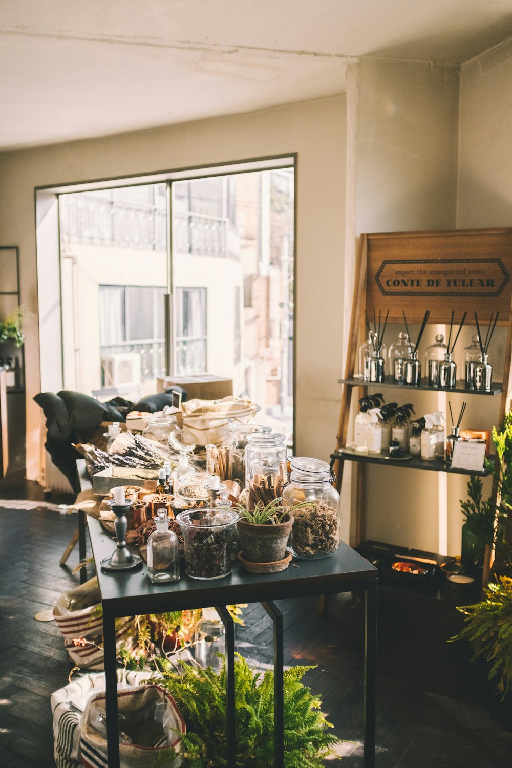 plant pots on top of table near window