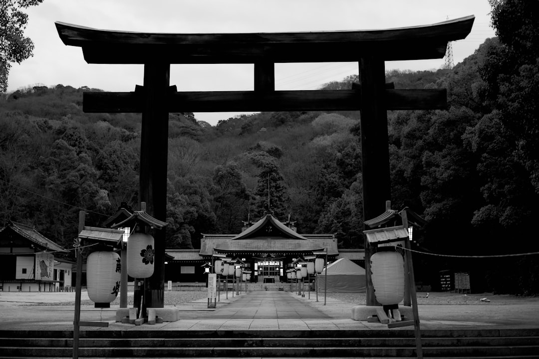 black pagoda in greyscale photography