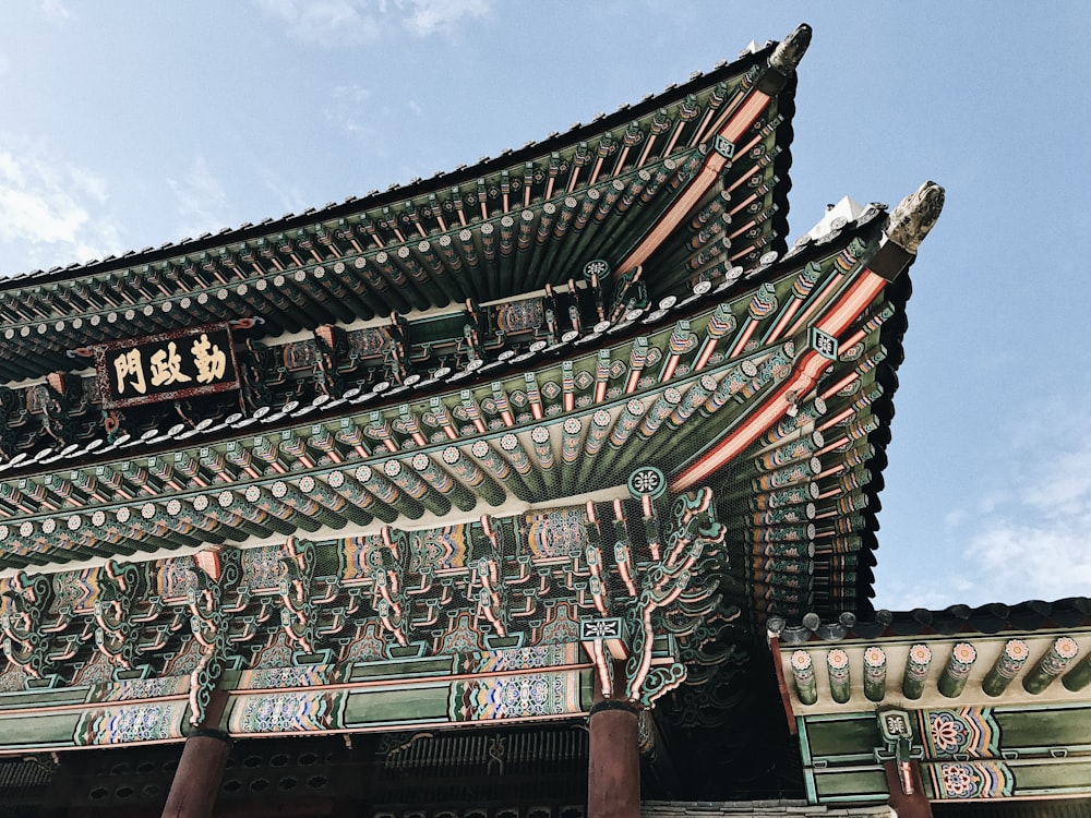 low-angle photography of green 2-layer temple