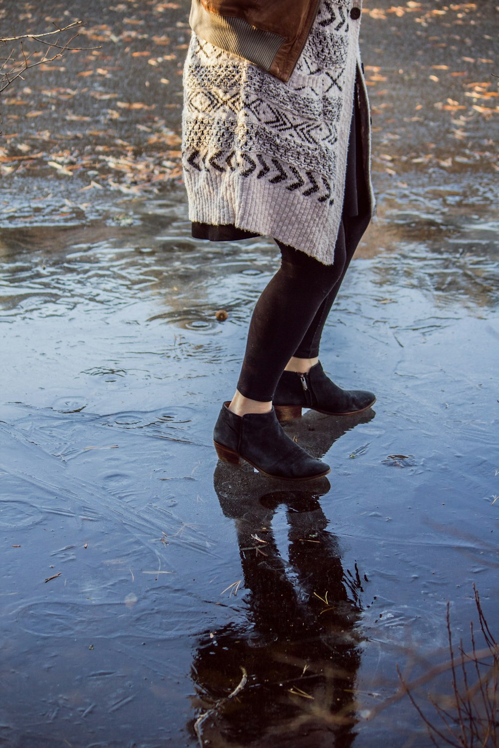 person wearing black ankle boots