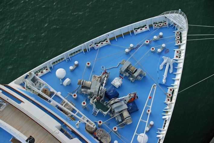 A detailed photo of marine shipbuilding tools and equipment arranged neatly.