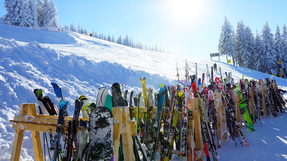 assorted ski blades on display