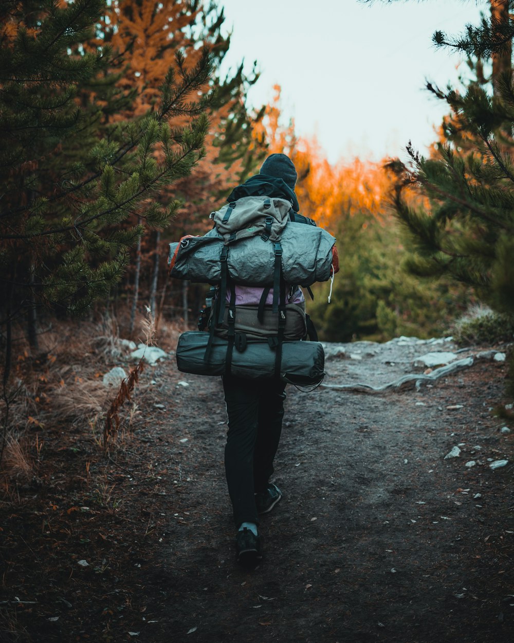 woman wearing hiking bags