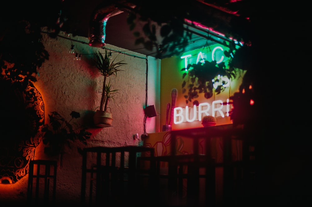 Taco Burrito LED signage turned on