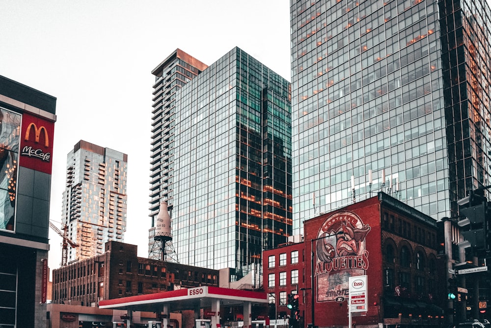 low-angle photography of high-rise urban city buildings