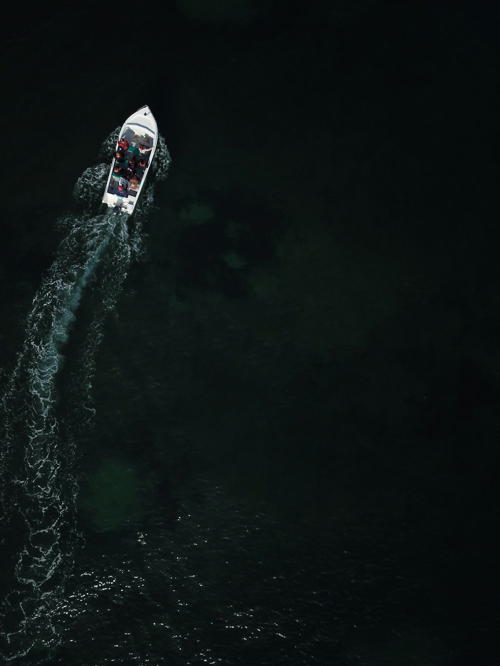 bird's-eye-view photo of white boat