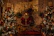 A cozy living room scene with Santa Brent laughing warmly with a family gathered around, twinkling lights softly glowing in the background.