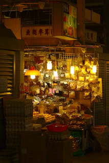A bustling market stall with elegant rose gold accents showcasing bags of premium bird seed mixes under soft natural light