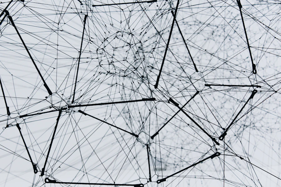 Abstract data infrastructure with connecting lines
