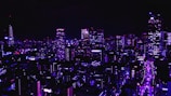 Vibrant cityscape at sunset generated by AI with neon lights and detailed architecture