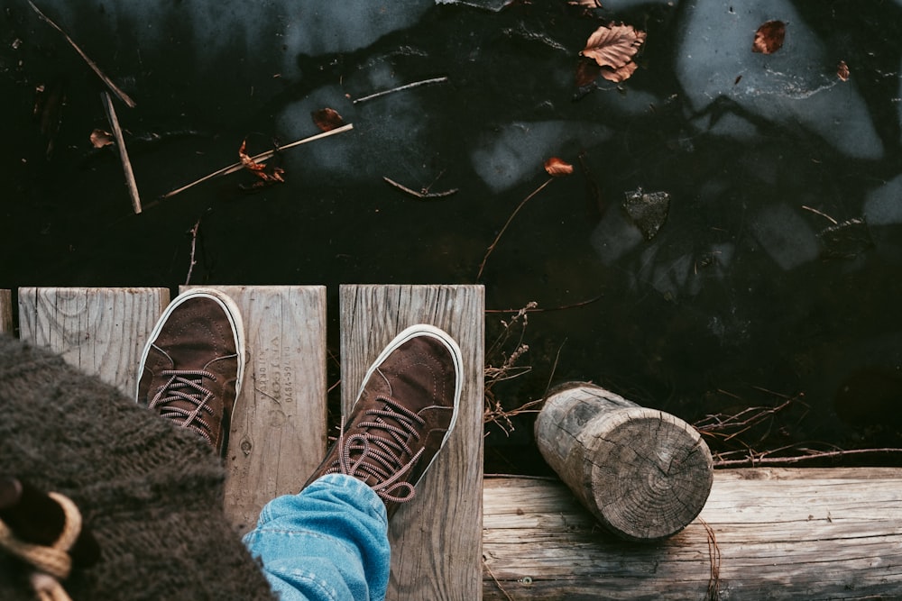 pair of brown sneakers