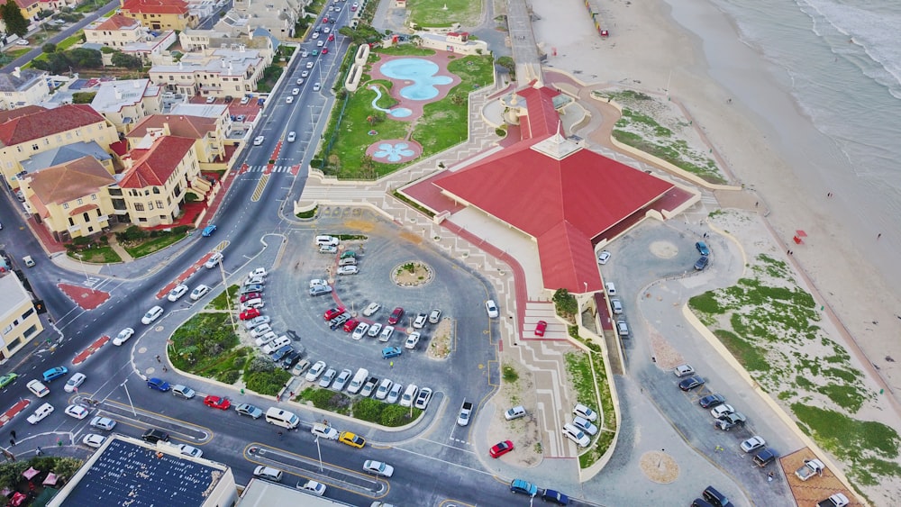 bird's eye view of cars on road