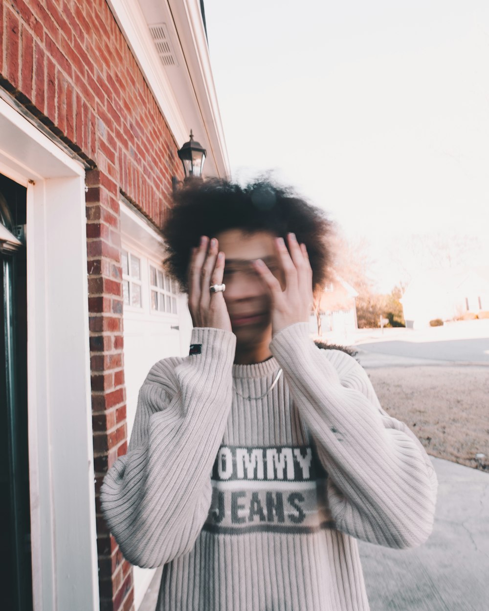 woman wearing sweatshirt