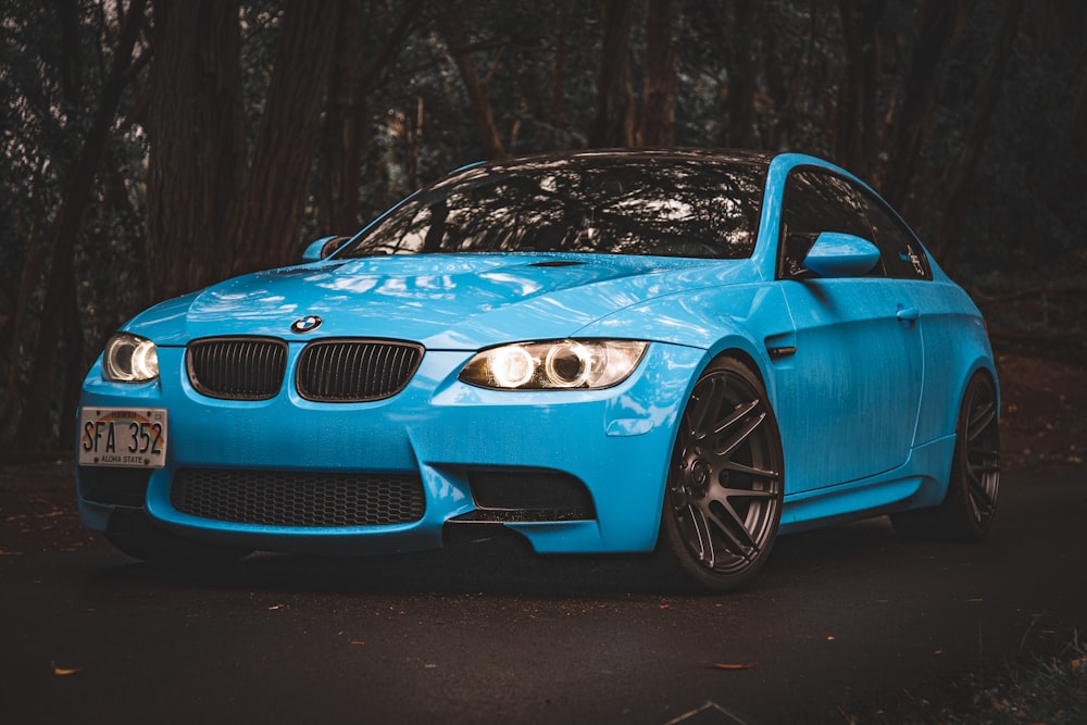blue BMW coupe