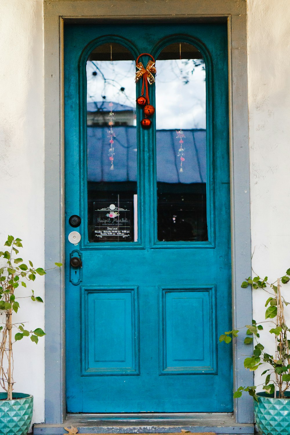 green wooden door closed