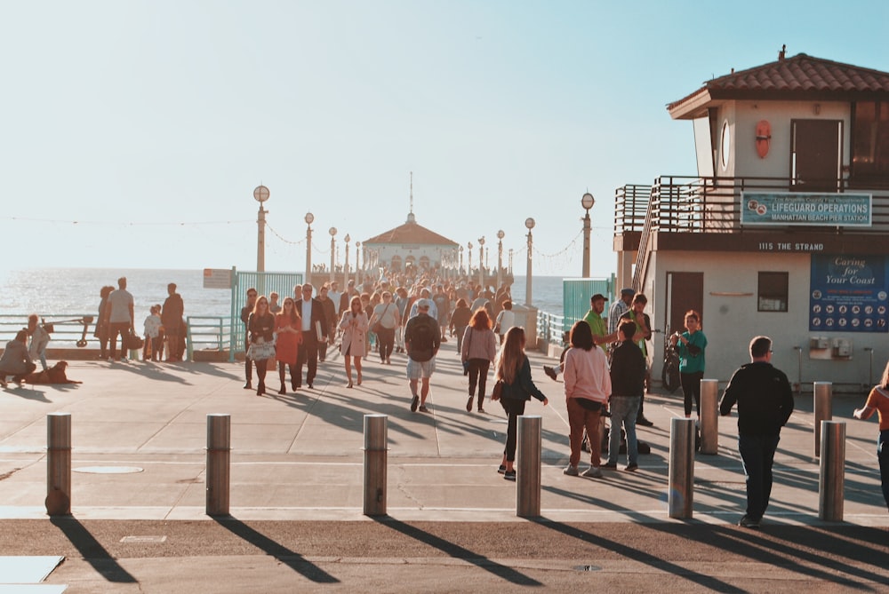 people walking on pier