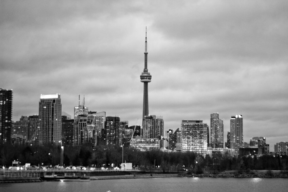 CN Tower grayscale photography