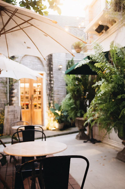 Placeholder photo of a plant-filled outdoor cafe patio