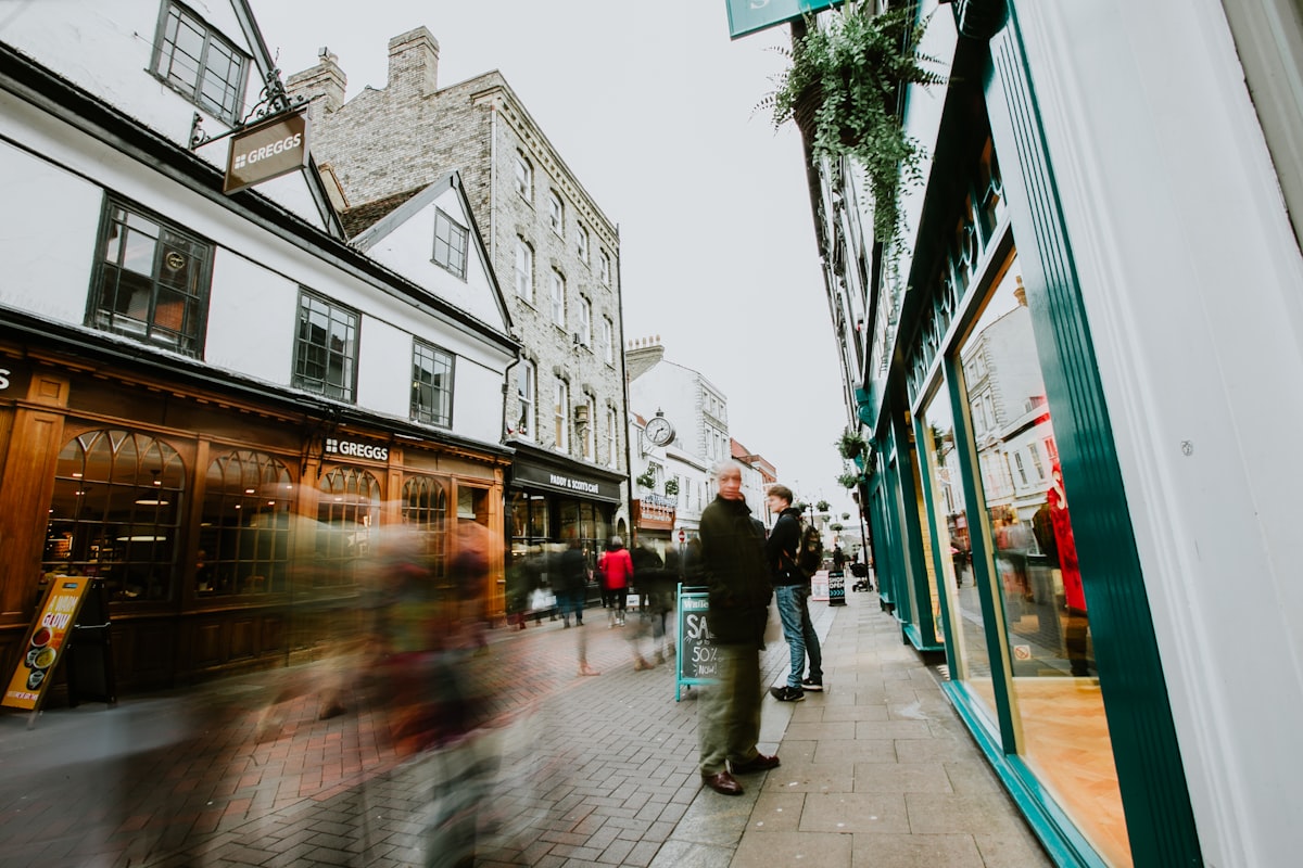 Historic streets and architecture of Bury St Edmunds in West Suffolk, near the Abbey Gardens and Cathedral