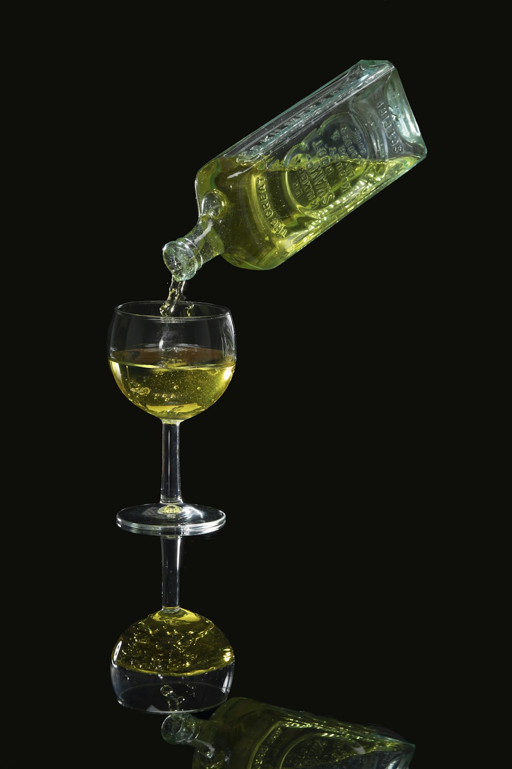 wine glass and glass bottle