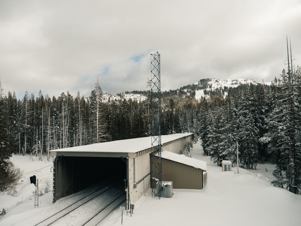 trem ferroviário coberto de neve
