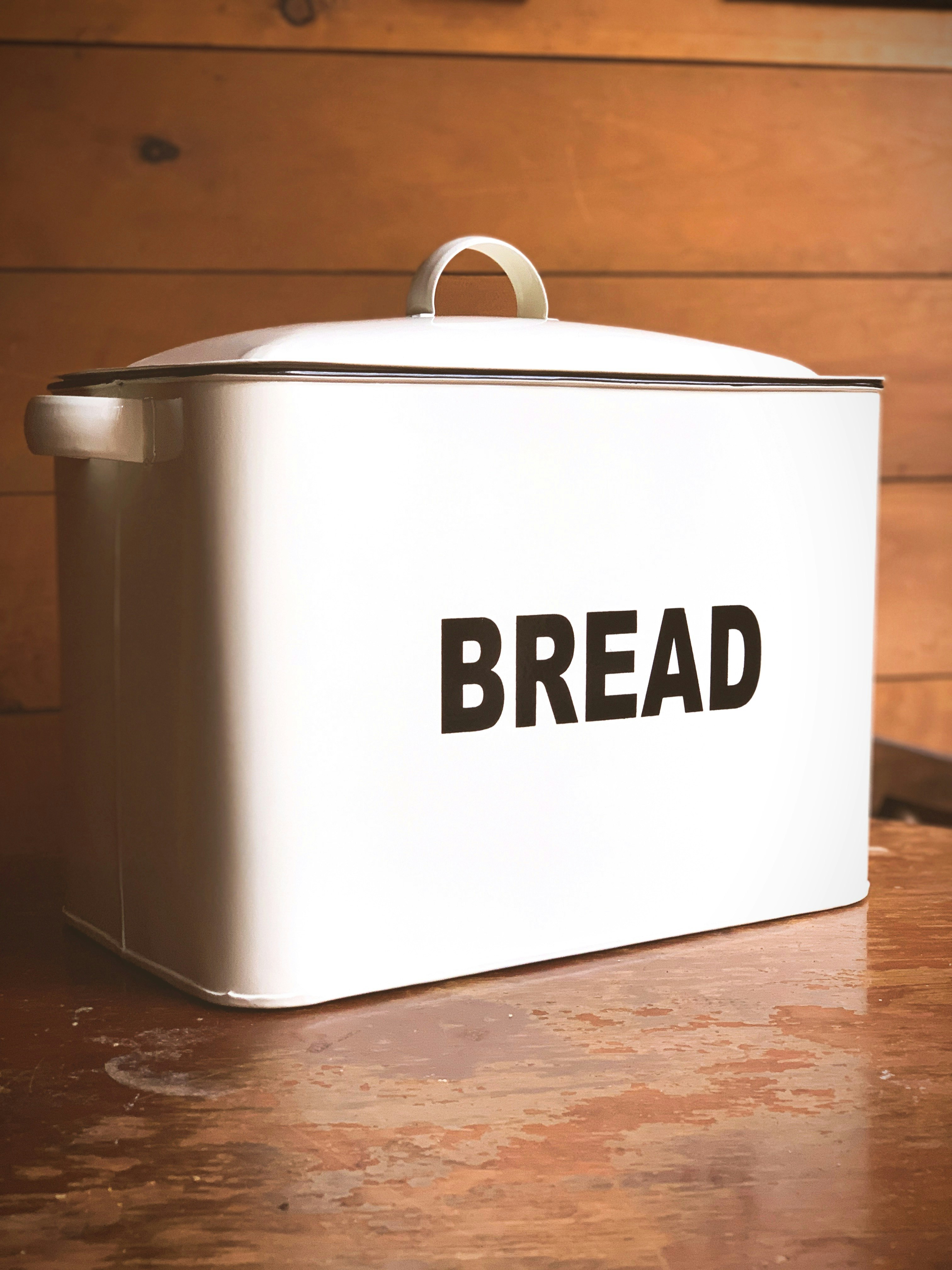 closed bread box on table