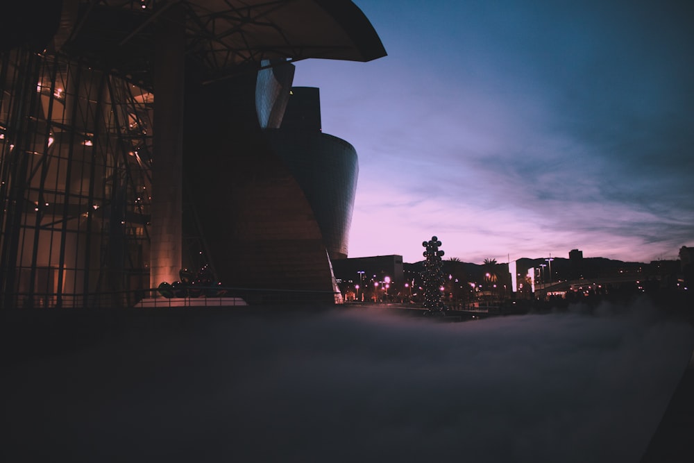 icy surface and beige building