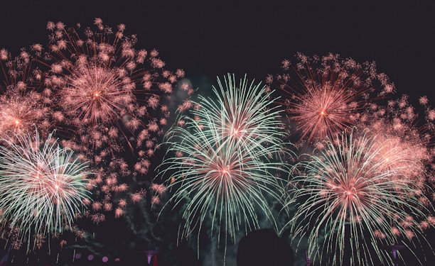 Colorful fireworks bursting in the air during a joyful family party.