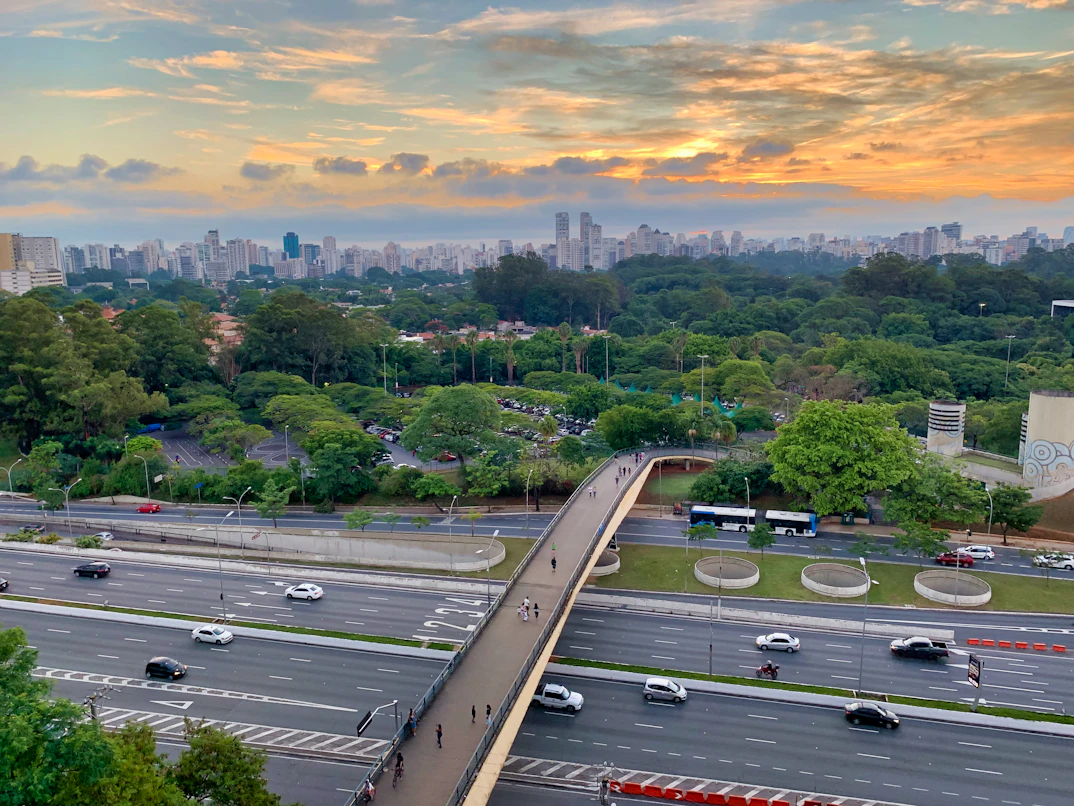 The lush green expanse of Ibirapuera Park cutting through the high-rise skyline