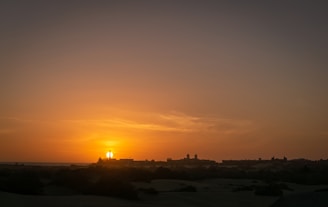 A warm sunset casting golden light over the paw print village logo, highlighting the cozy rooftops and windows.