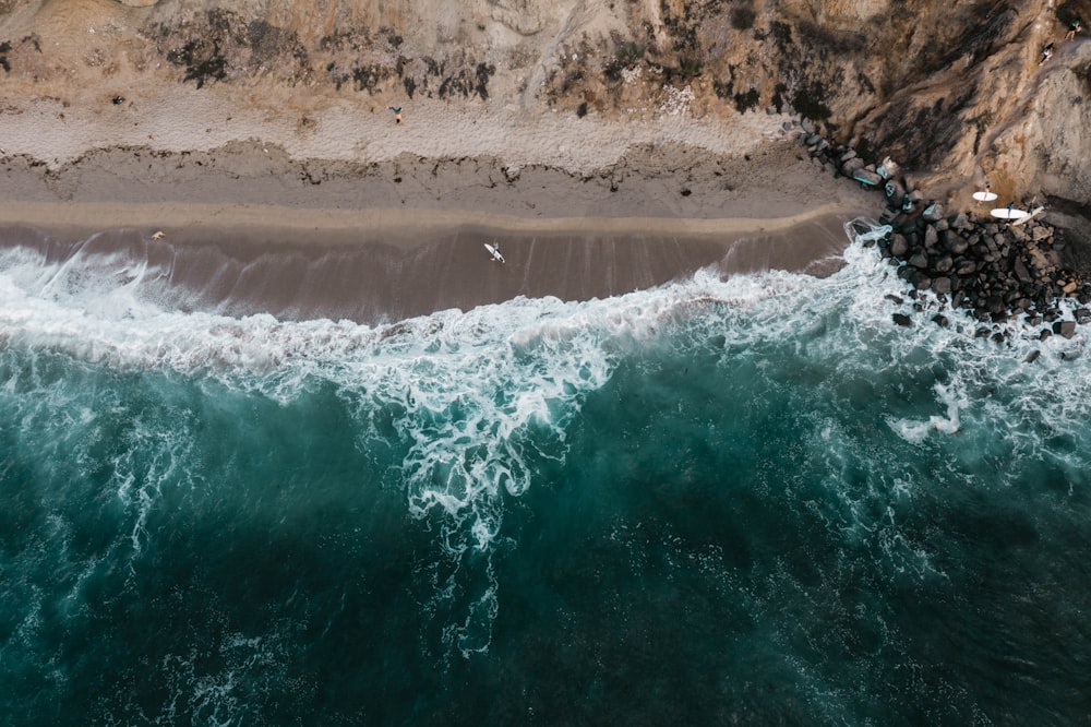 top view photography of seashore