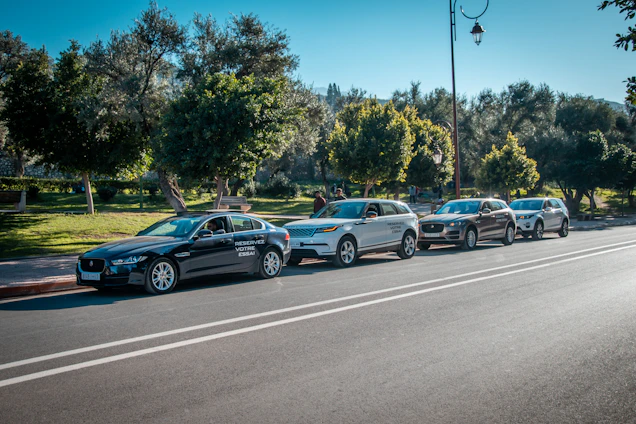 A lineup of diverse cars parked in Nairobi under a bright sky, ready for rental.