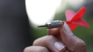 Close-up of a para darts player aiming carefully, showcasing focus and determination.