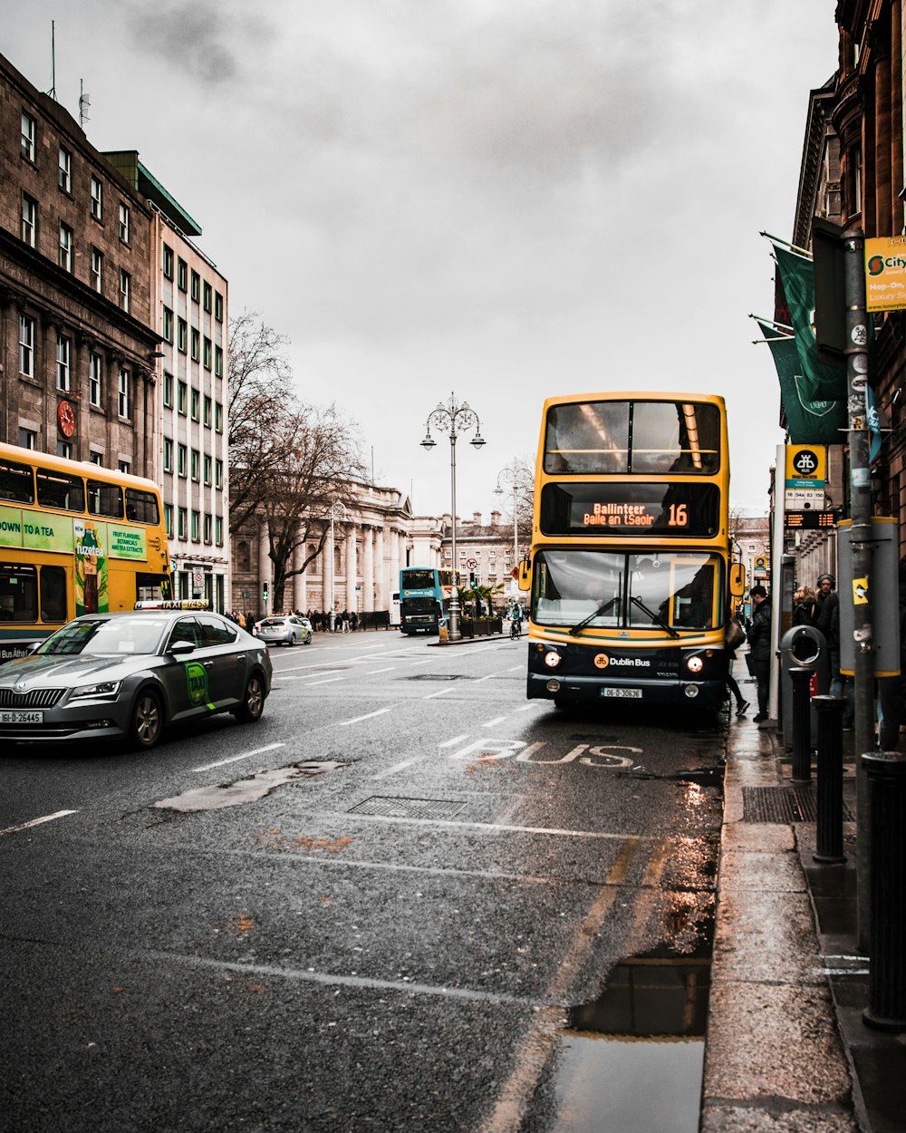 yellow double-decker bus