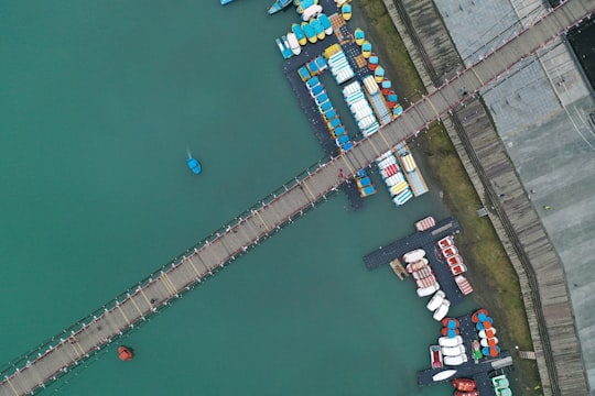 aerial photography of bridge in Bitan Suspension Bridge Taiwan