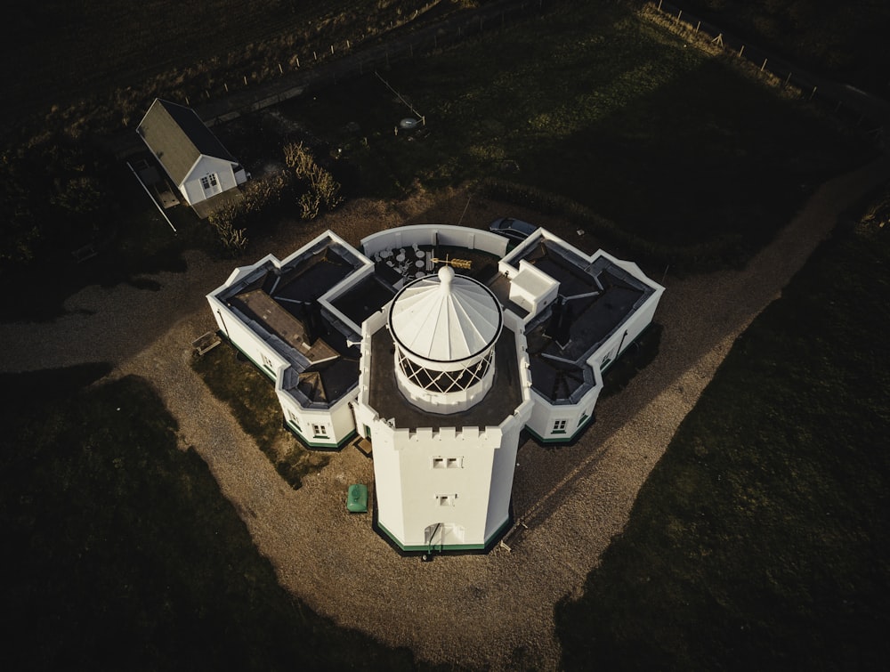 aerial photo of white lighthouse