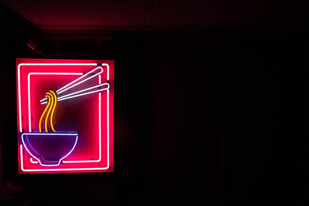 noodles and chopstick neon signage