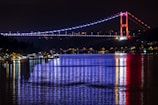 red and blue lighted bridge during night