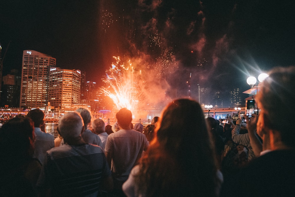 people watching fireworks display