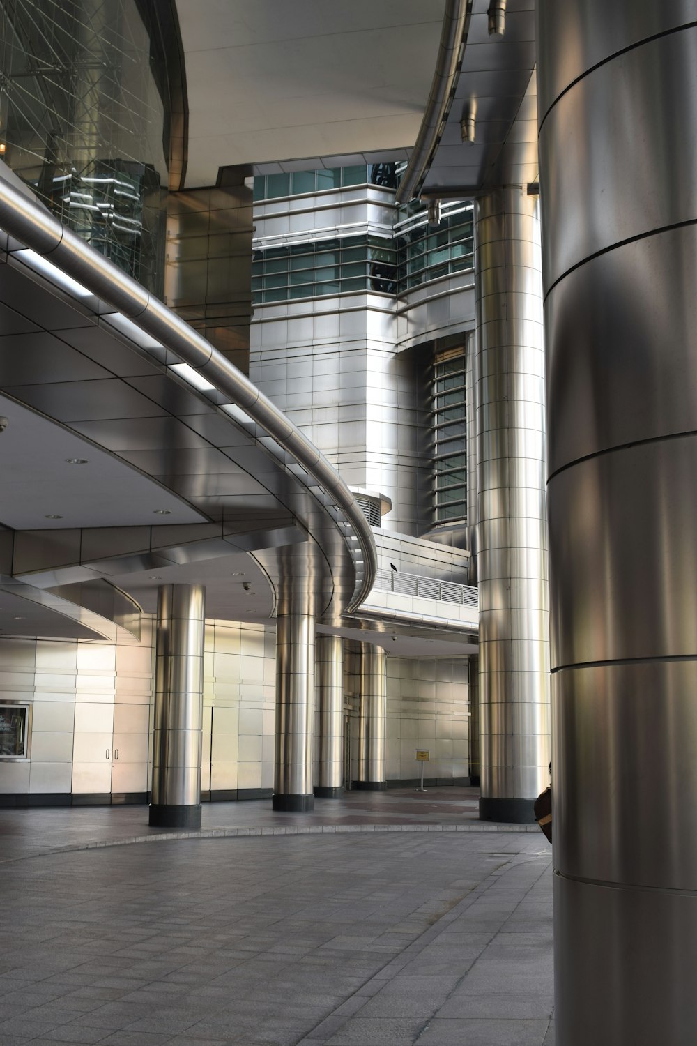 silver columns in building