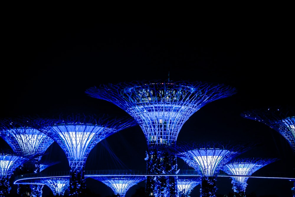 blue lighted buildings during nighttime