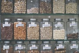 assorted nuts and condiment jars