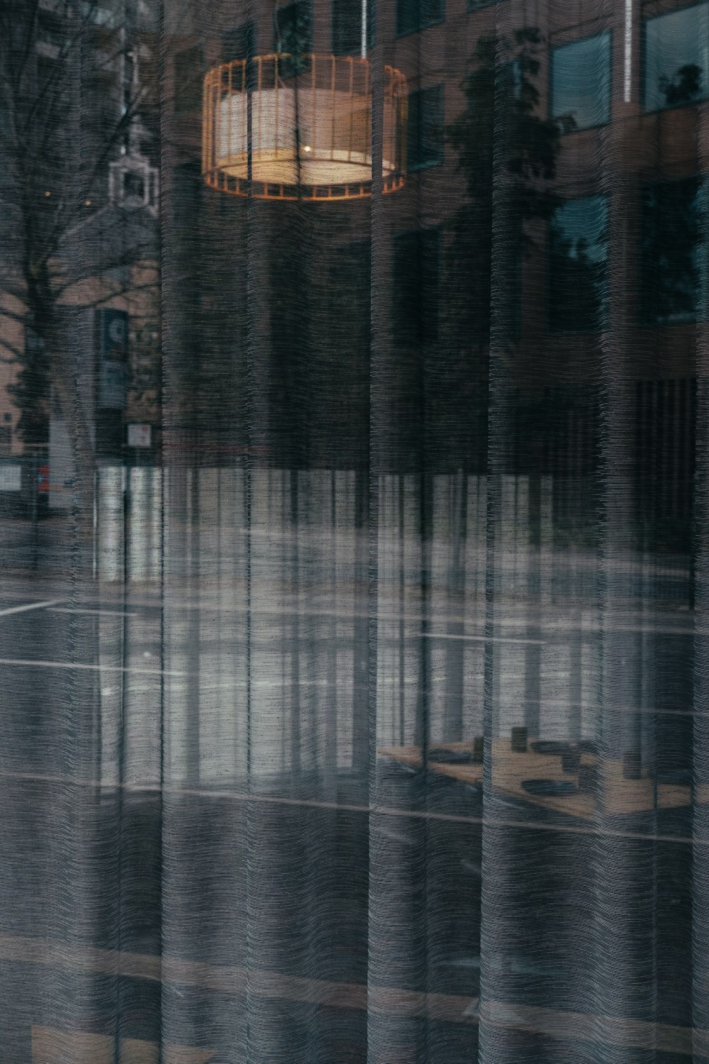 reflection of chandelier on glass