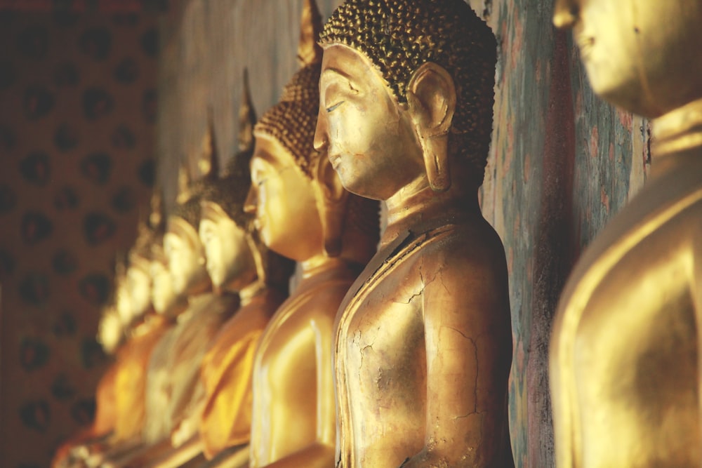 gold-colored Buddha statues
