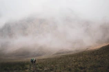 A group of travelers hiking through lush green hills of Ella with misty mountains in the background.