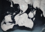 A pattern formed by bubbles and foam on a dark liquid surface, creating an abstract and fluid design. The foam has a light texture and appears to float on the dark background.